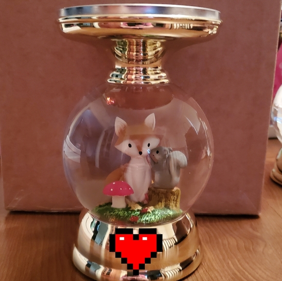 BATH AND BODY WORKS FOREST FRIENDS WATER GLOBE PEDESTAL 3-Wick Candle Holder - Picture 3 of 8